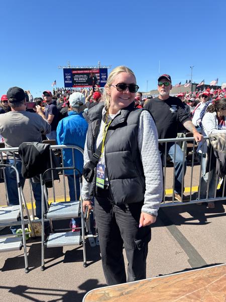 In the press pen at an outdoor Trump rally